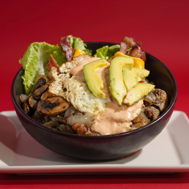 Loaded Burger Protein Bowl.
